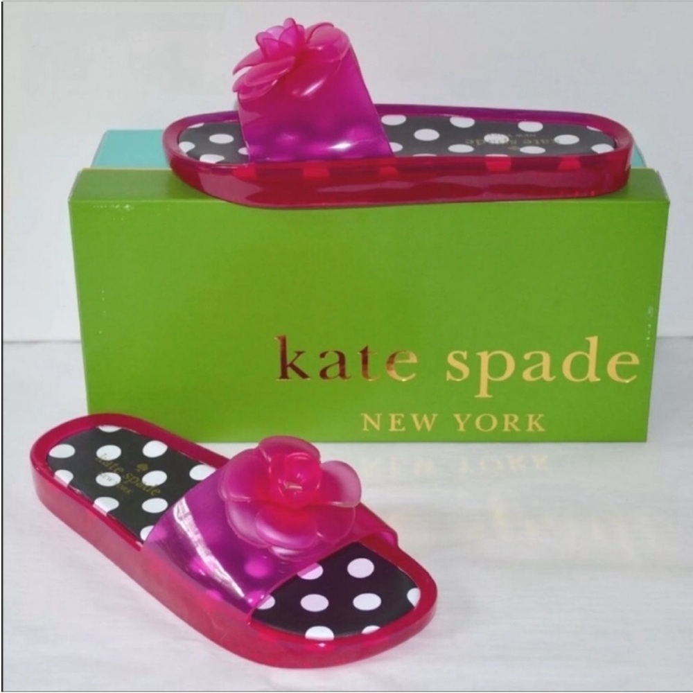 🆕 Kate Spade Splash Pink Swirl Stud Jelly Floral Slide Sandals